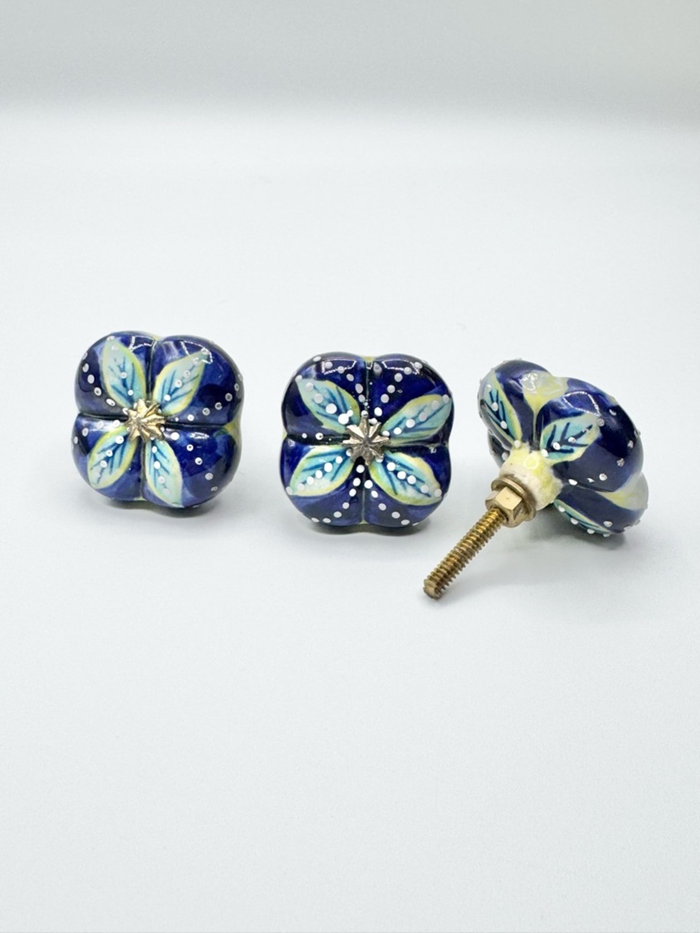 Hand Painted Ceramic Knobs Blue White Floral Cabinet Drawer Cupboard Pulls